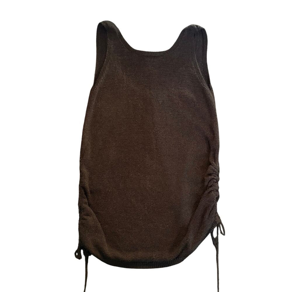 Bsubseach Black Knit Beach Cover Up Tank Top Ruched Side Drawstring One Size